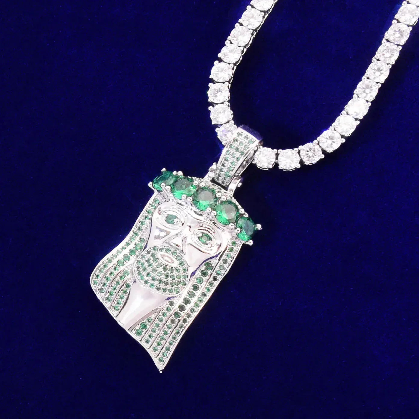 Men's Micro Face Necklace | Premium Copper Emerald Stone Pendant - CaratixJewelry